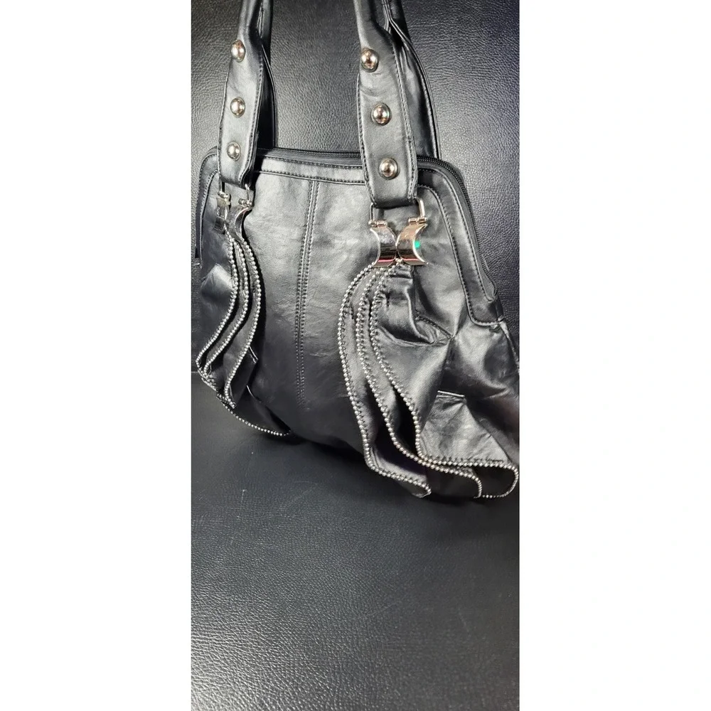 Vintage Y2K Mellow World Faux Black Leather Soho Hobo Handbag Shoulder Bag